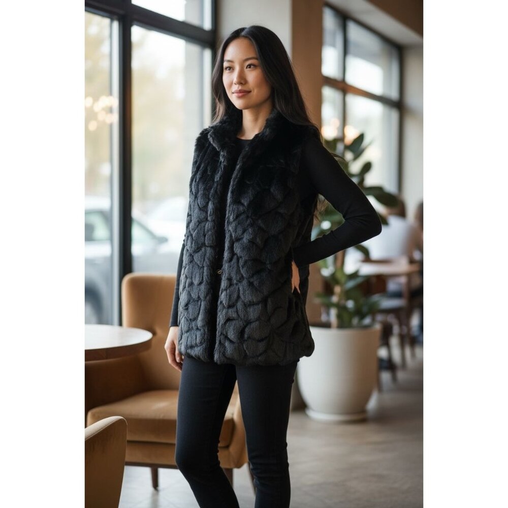 NEW Love Tree Womens S Black Faux Fur Vest Plush Soft Winter Outerwear Cozy Coat